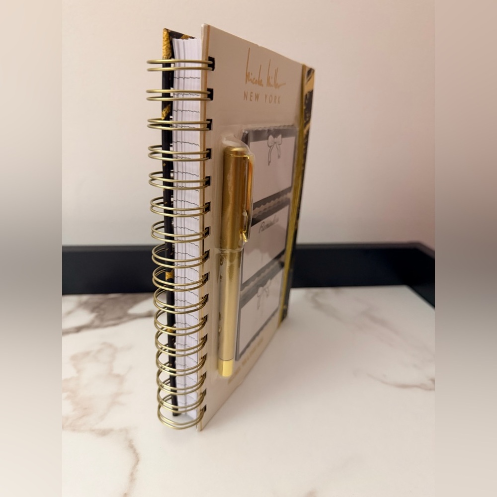 Nicole Miller New York Spiral Notebook with Pen & Sticky Notes - Black & Gold - Picture 2 of 3